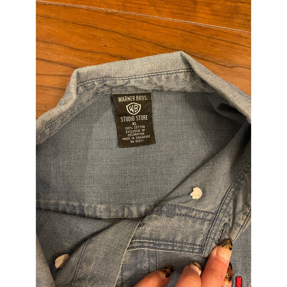 VTG 90s Warner Bros Denim Shirt Mens Size XL Button Up Blue Taz Looney Tunes - Picture 7 of 12